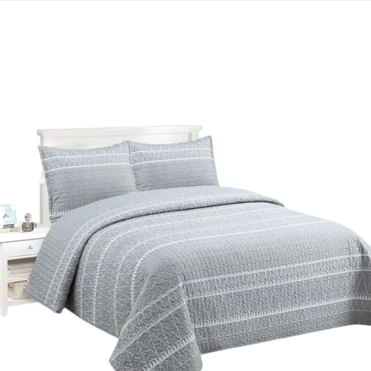 GENERICO - Cubrecama Quilt King Gris Lineas