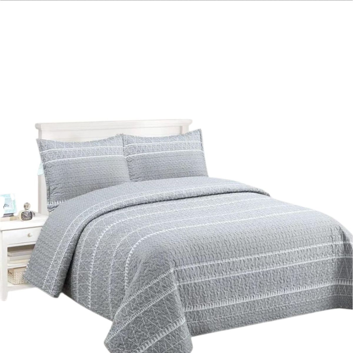 GENERICO - Cubrecama Quilt King Gris Lineas
