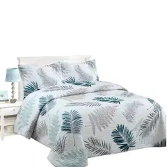 GENERICO - Cubrecama Quilt King Blanco Hoja Turquesa