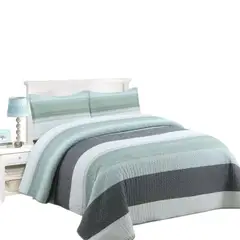 GENERICO - Cubrecama Quilt King Lineas Verde Claro