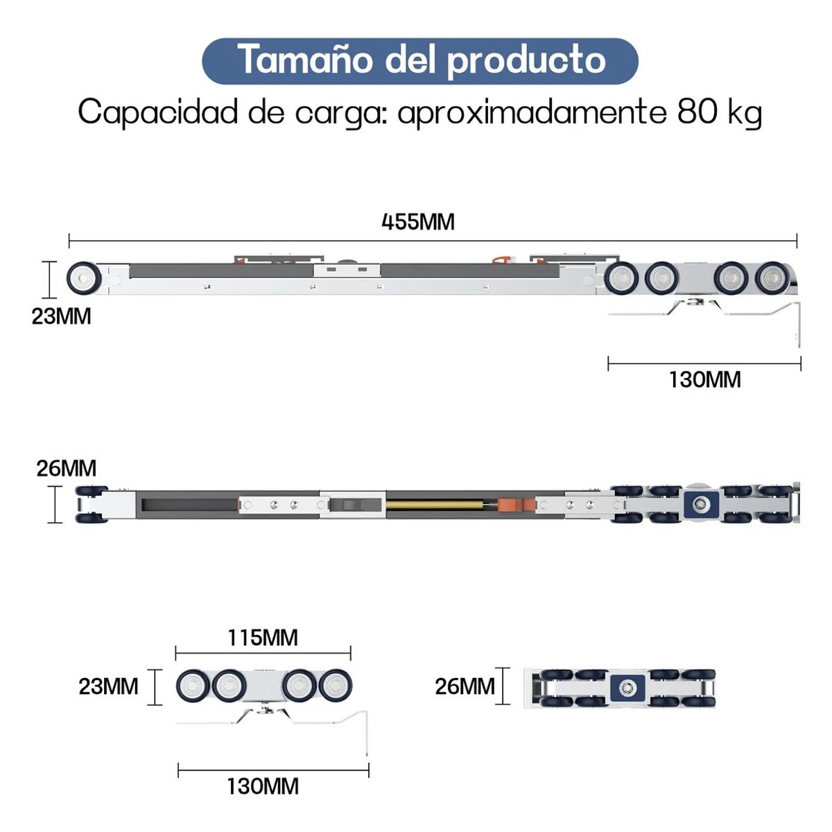 KUANGYE - Kit Riel Corredera Granero Para Colgar 1 puerta Soportado 80kg