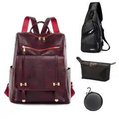 BRO TOUMI - 4 en 1 Mochila Cartera Bolso Juvenil de Mujer Impermeable SH -Rojo