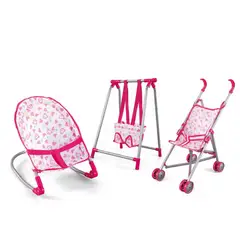 GENERICO - Set Juego 3 En 1 Con Muñeca, Silla, Columpio Y Coche