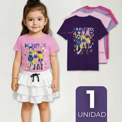 UTILISIMO - Polera Huntrix 100% Algodón Manga Corta Niña HUNTRX Demon Hunters Rumi Mira Zoey