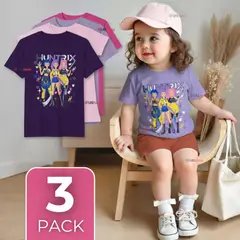 UTILISIMO - Pack 3 Poleras Huntrix 100% Algodón Manga Corta Niña HUNTR/X Demon Hunters Rumi Mira Zoey