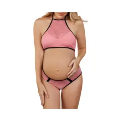 KIRAMA CLOTHING STORE - Set premamá rosa de sujetador halter y calzon con ribete negro