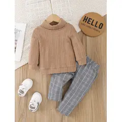 KIRAMA CLOTHING STORE - Set de suéter trenzado y pantalón a cuadros para chicos o chicas