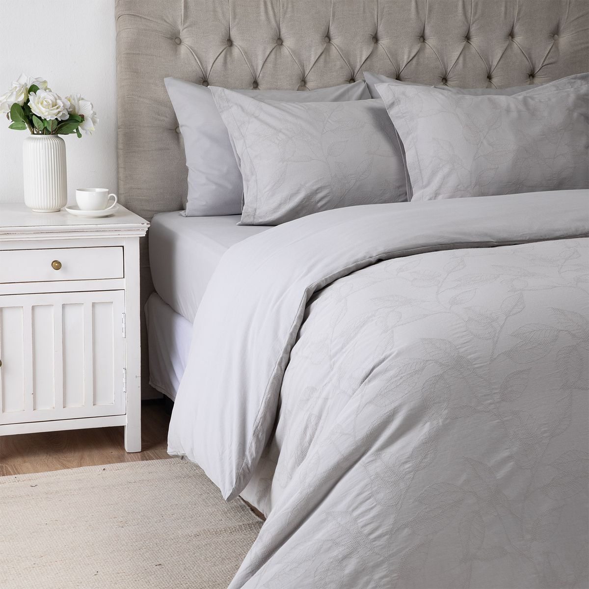 GENERICO - Set con funda de plumón 100% algodón Marlet Gris
