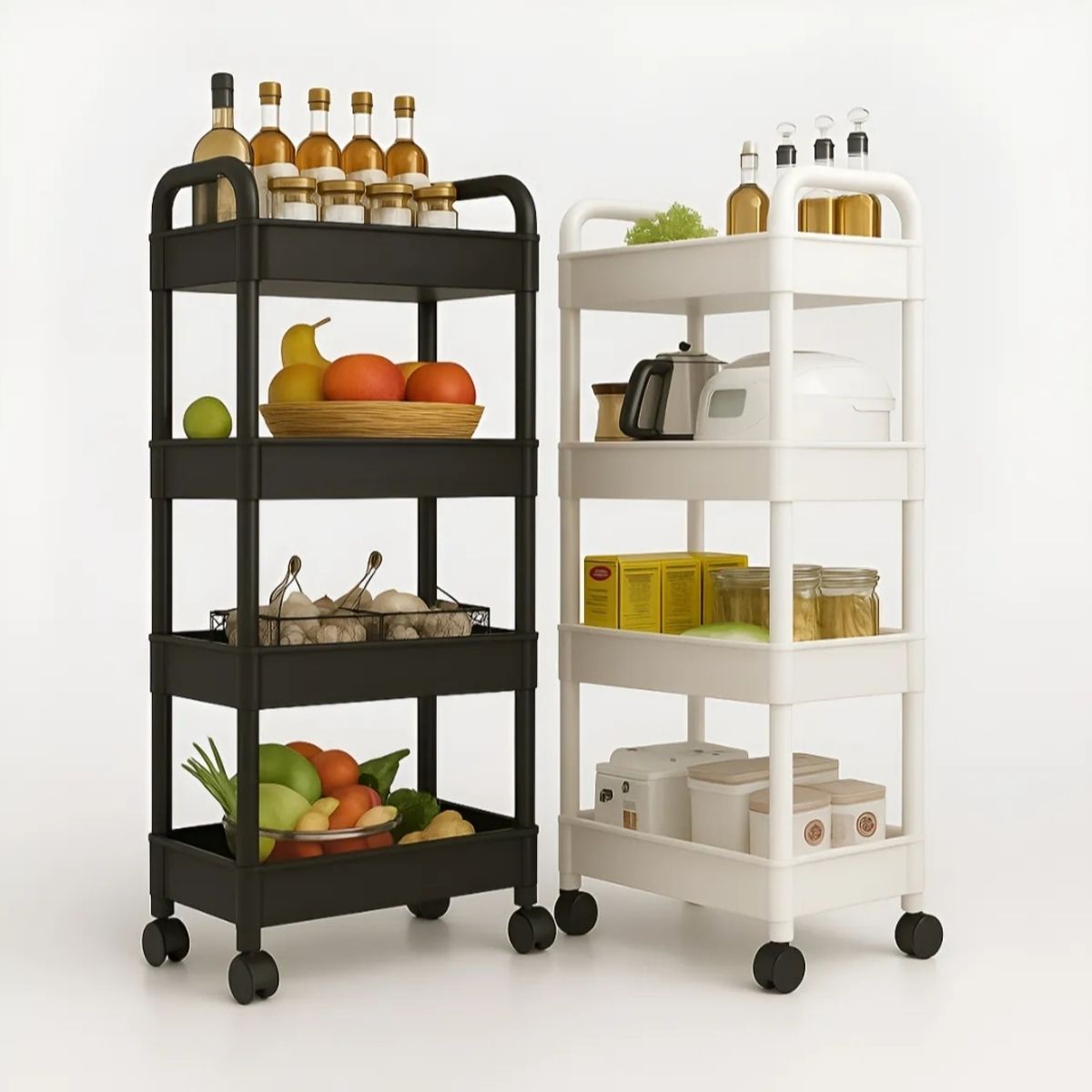 GENERICO - Carrito De Almacenamiento De 4 Niveles Con Asa, Cocina, Baño Blanco/Negro