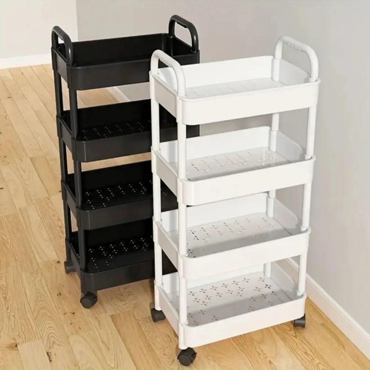GENERICO - Carrito De Almacenamiento De 4 Niveles Con Asa, Cocina, Baño Blanco/Negro