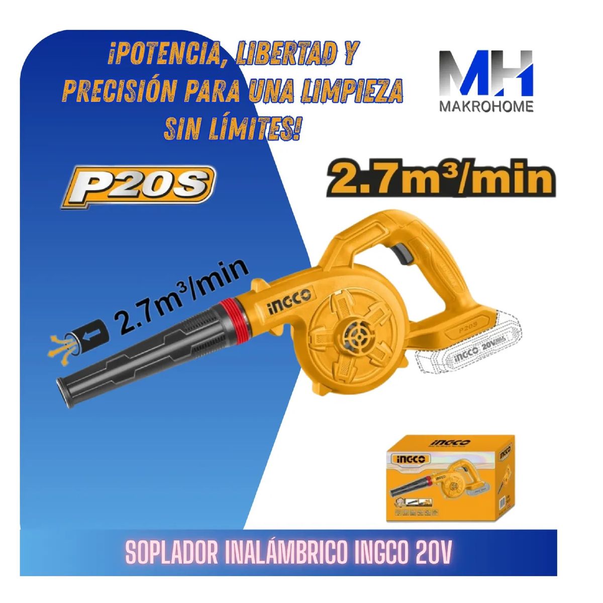 INGCO - Soplador Inalambrico Ingco 20v 18000 Rpm Limpieza Rapida