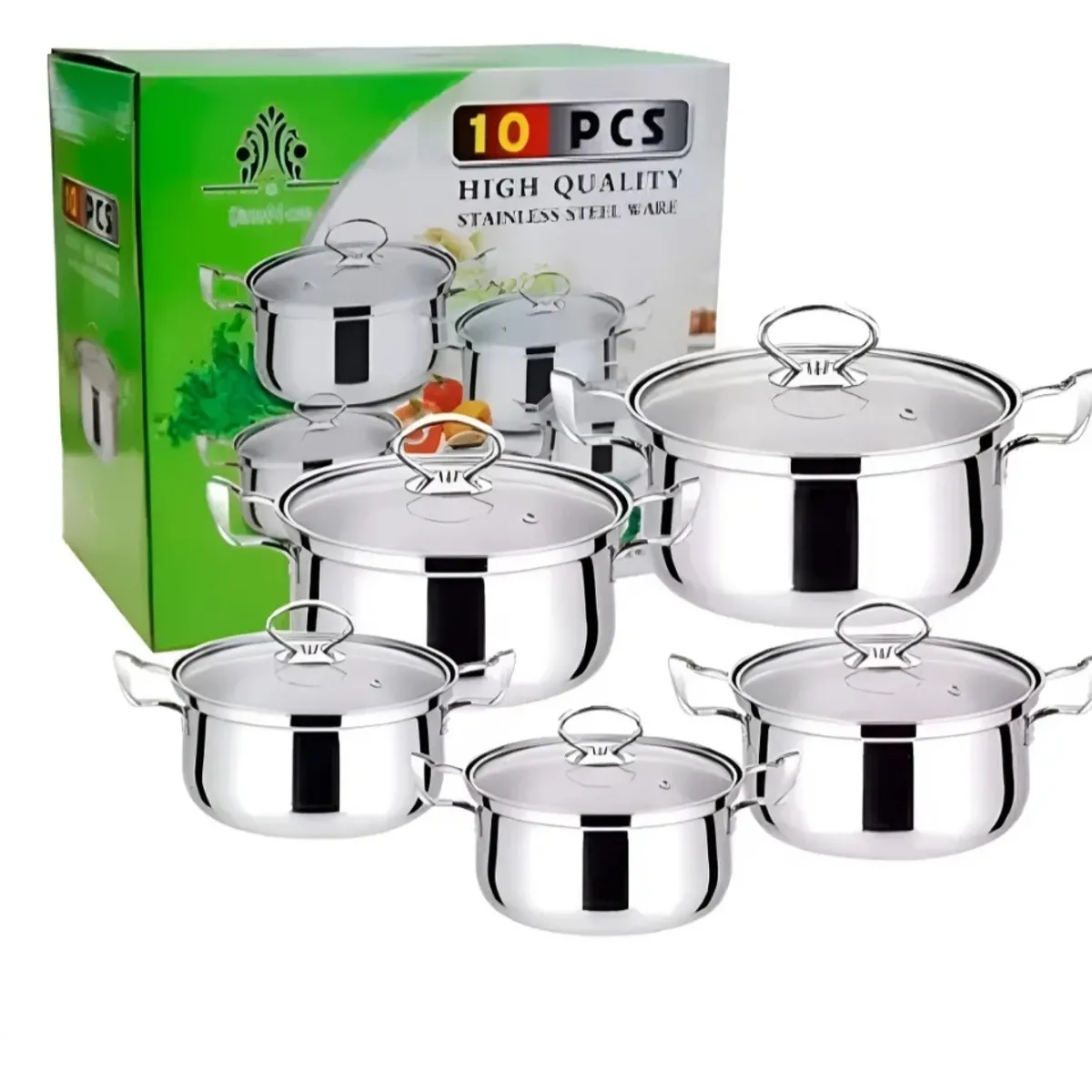 GENERICO - Juego De Ollas Batería De Cocina Set 10 Pcs Acero Inoxidable