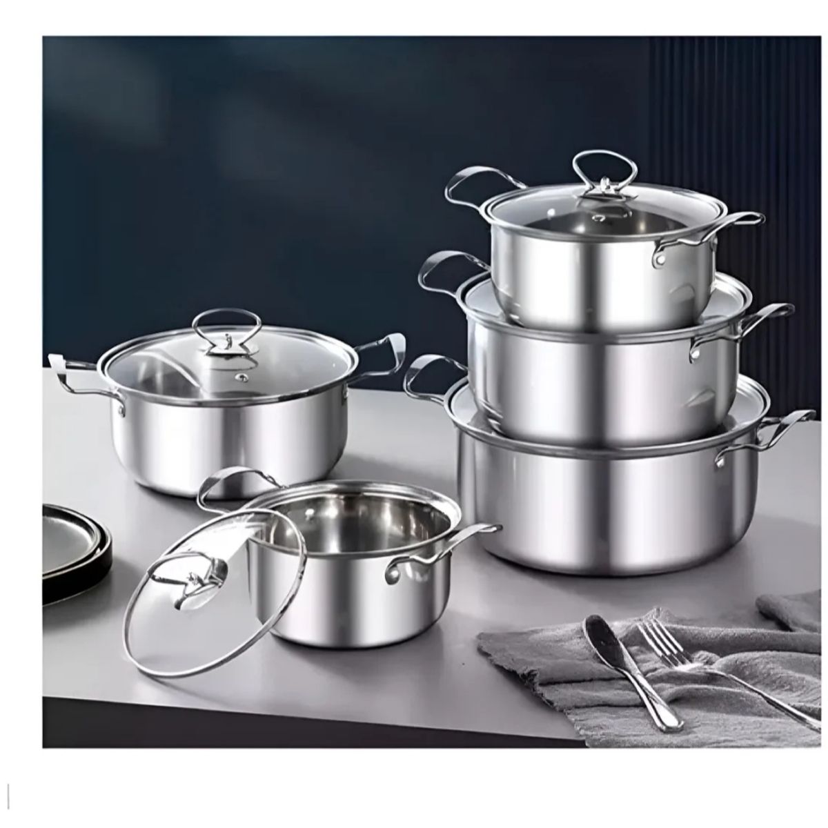 GENERICO - Juego De Ollas Batería De Cocina Set 10 Pcs Acero Inoxidable