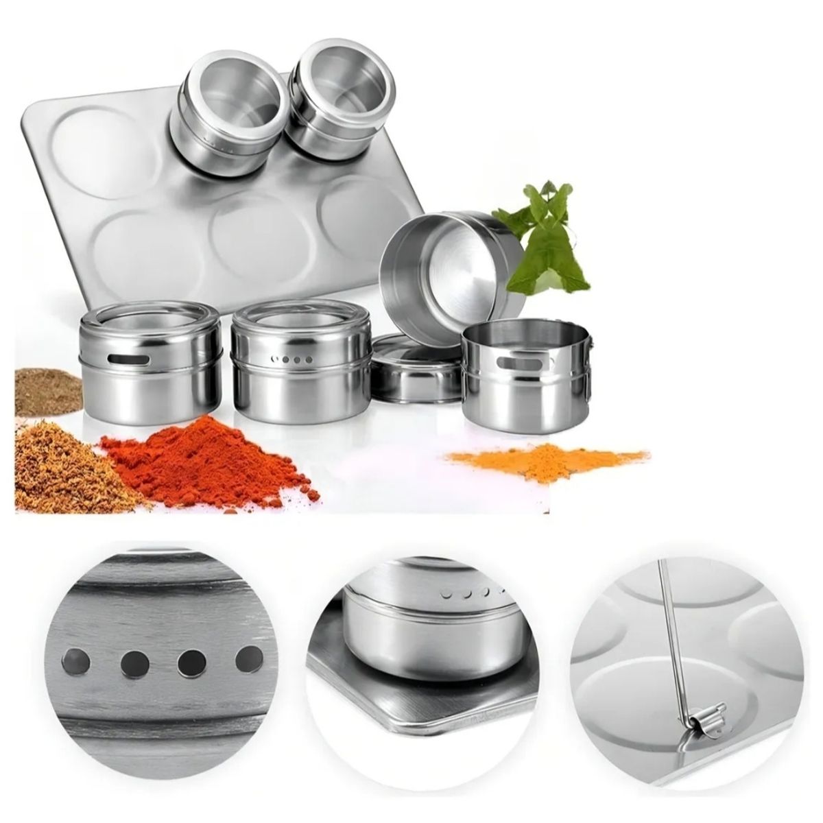 GENERICO - Especieros Frascos Condimentos Cocina Magnéticos Metal