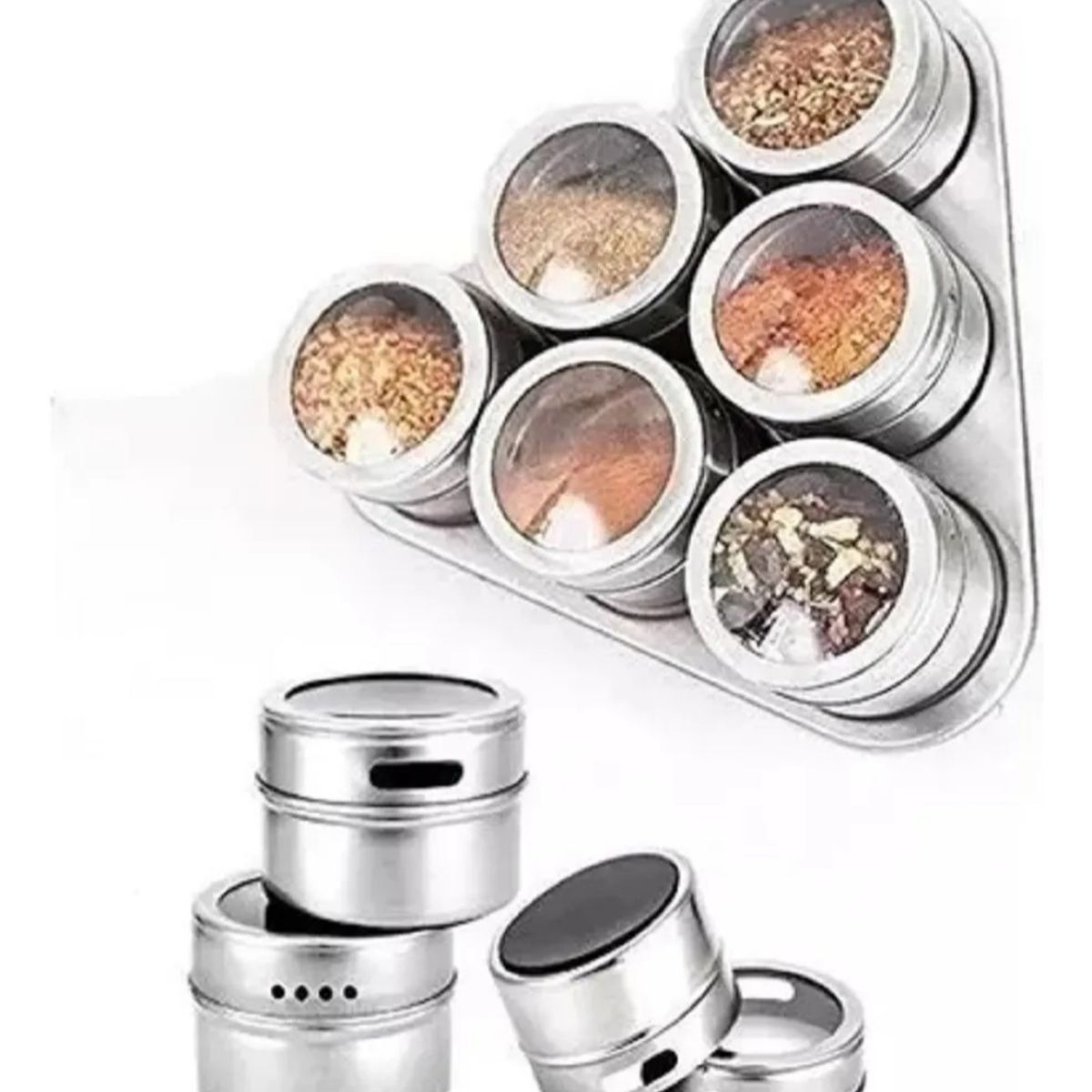 GENERICO - Set 6 Condimenteros Especiero Con Iman De Acero Inoxidable Magnetico triangular
