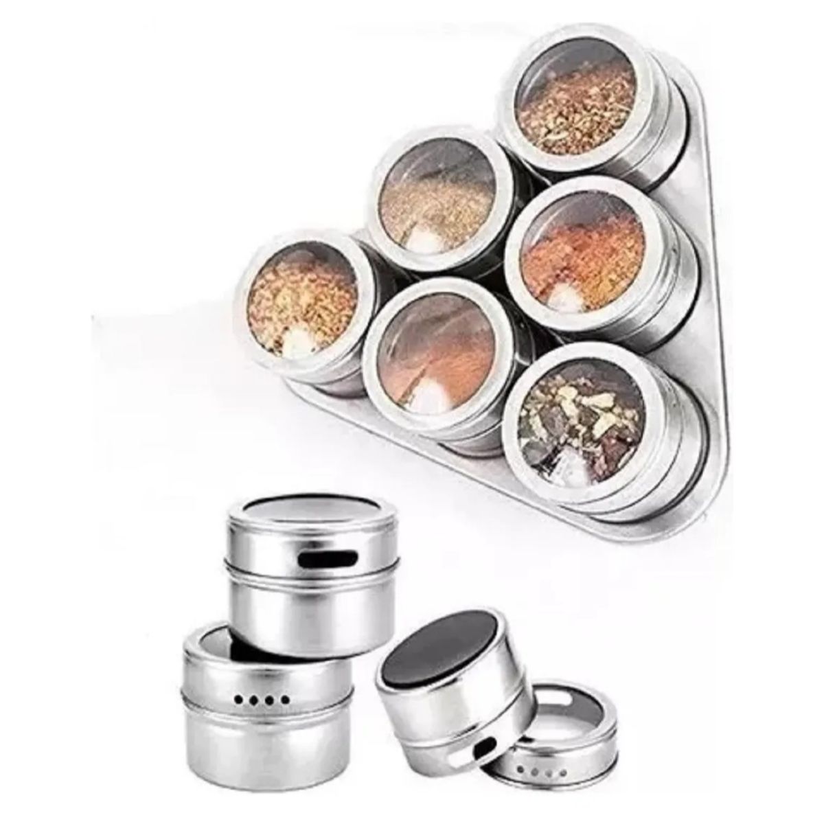 GENERICO - Set 6 Condimenteros Especiero Con Iman De Acero Inoxidable Magnetico triangular