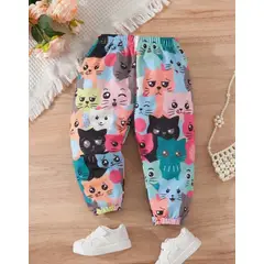 KIRAMA CLOTHING STORE - Pantalón multicolor con estampado de gatos caricaturescos