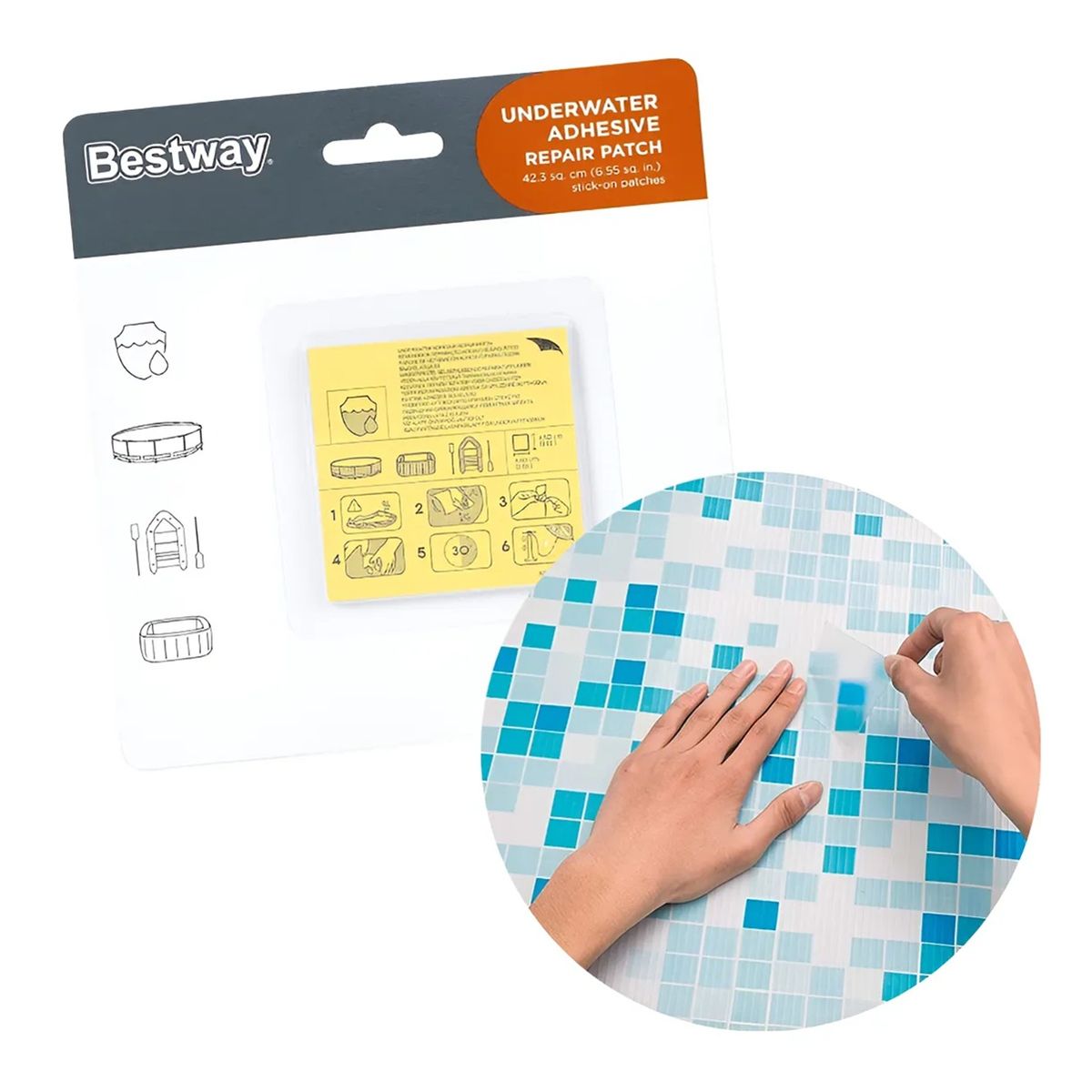 BESTWAY - Kit De Parches De Reparación Bajo Agua Para Piscina Adhesivo