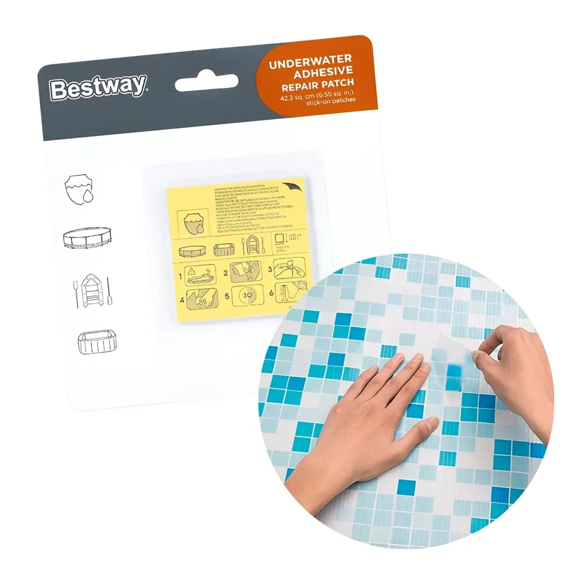 BESTWAY - Kit De Parches De Reparación Bajo Agua Para Piscina Adhesivo