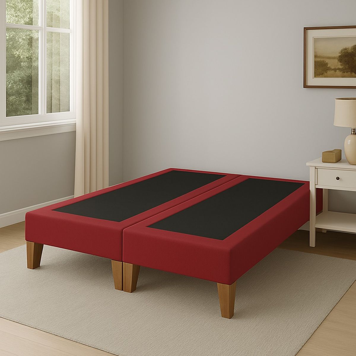 GENERICO - Base de cama 2 Plazas Rojo En Felpa