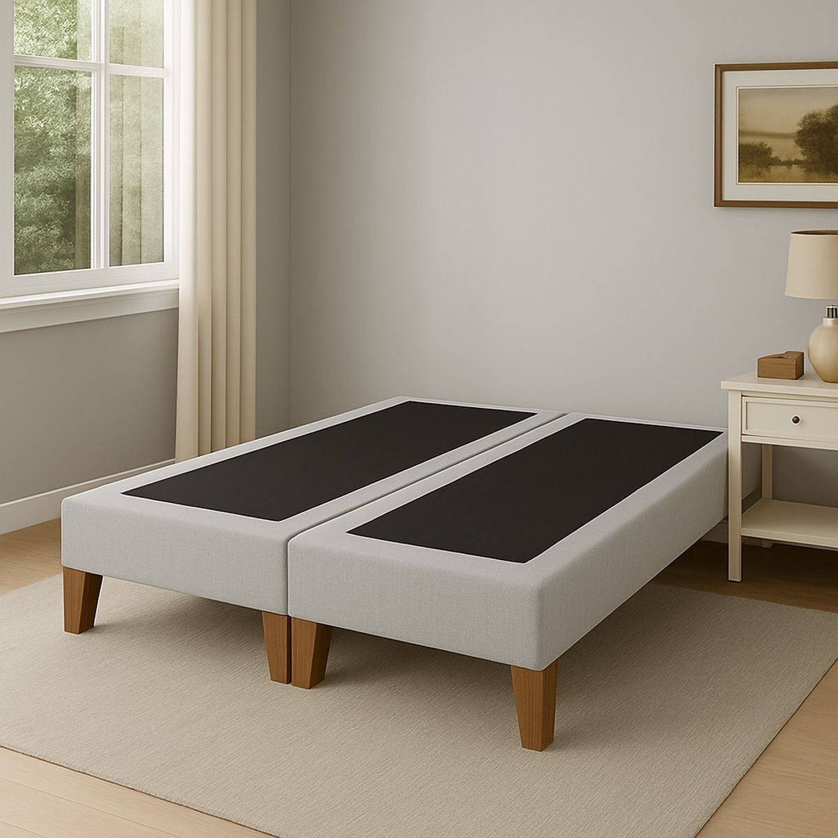 GENERICO - Base de cama 2 Plazas Gris Claro Perla En Felpa