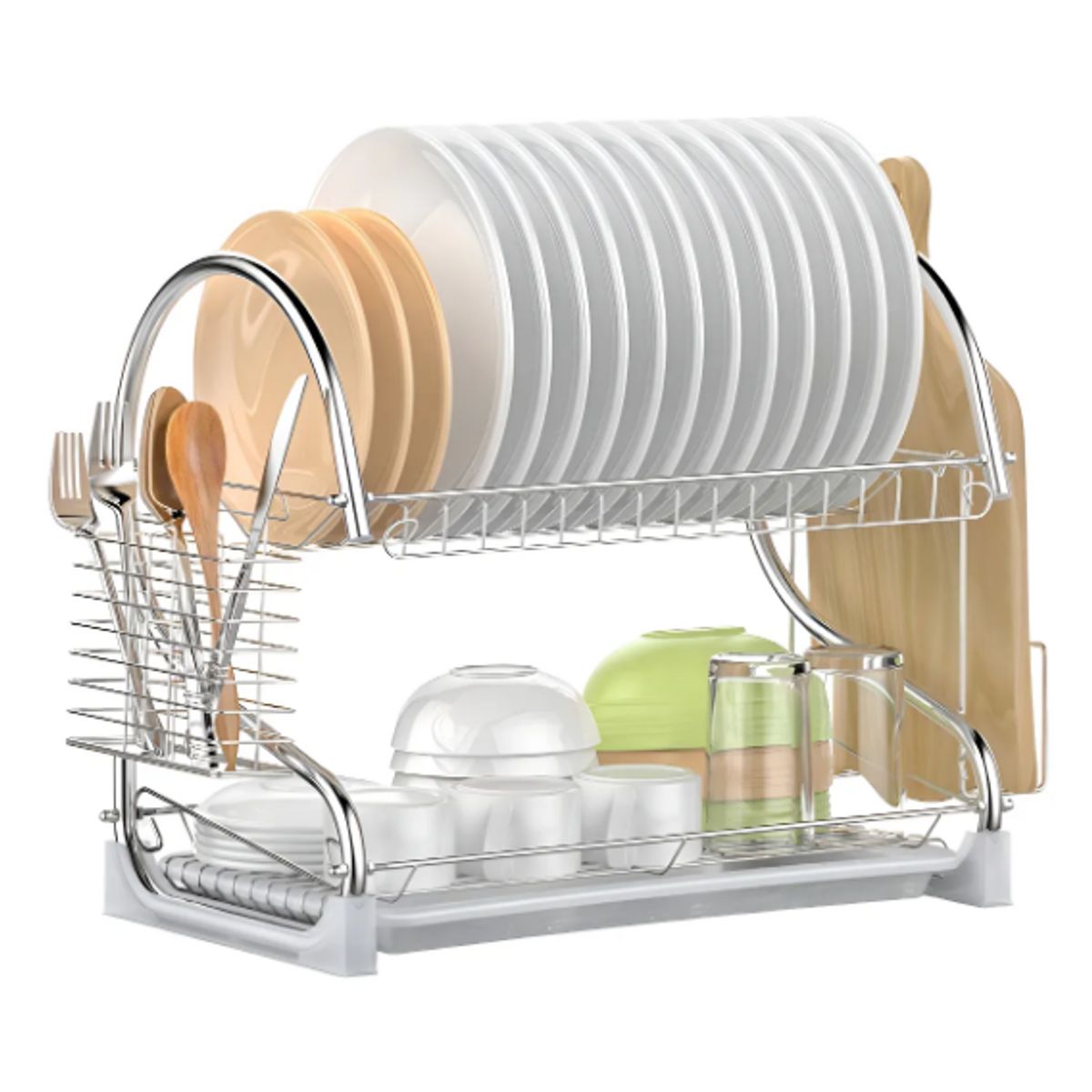 GENERICO - Secador Escurridor Platos Vajilla 2 Niveles Acero Inoxidable Color Plateado