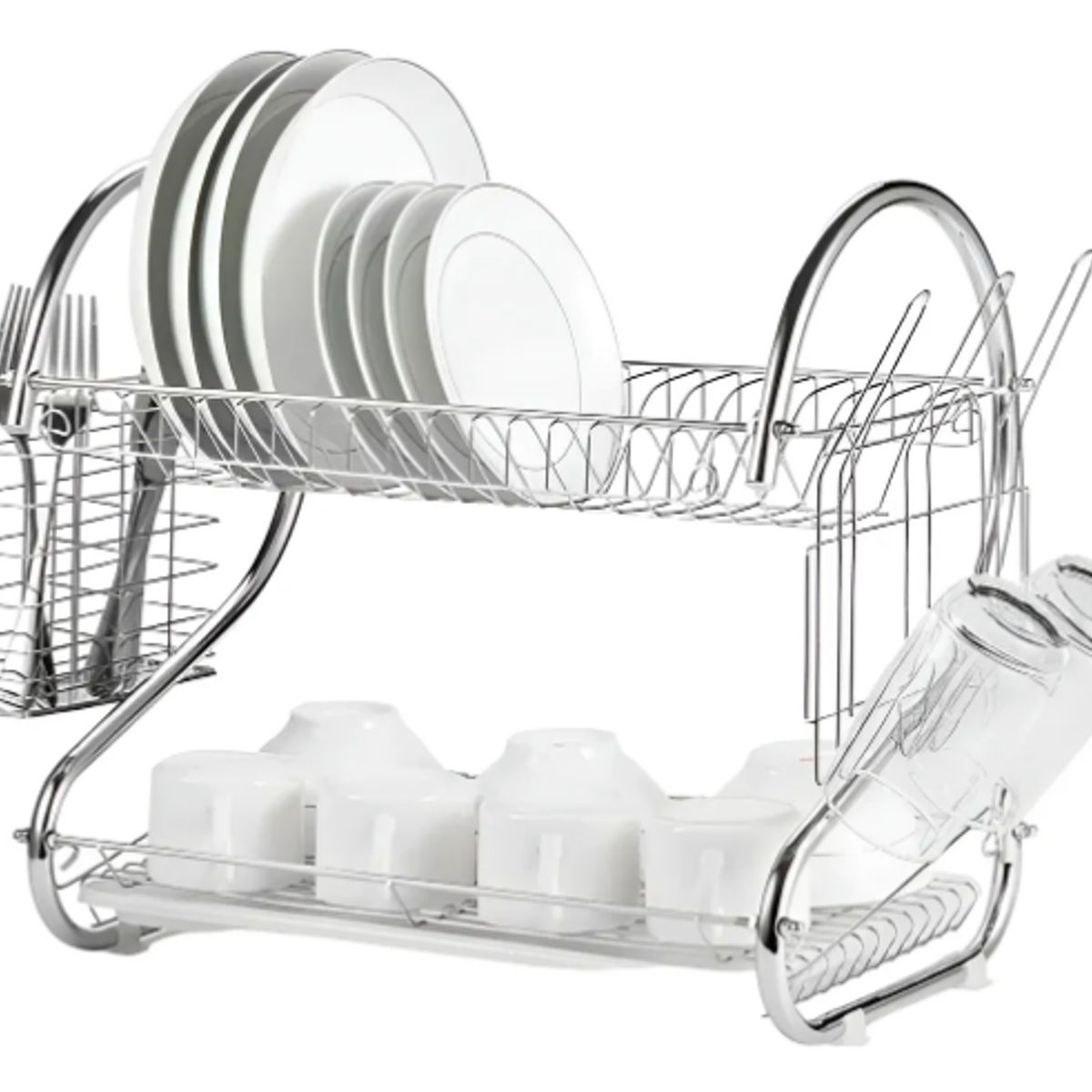 GENERICO - Secador Escurridor Platos Vajilla 2 Niveles Acero Inoxidable Color Plateado
