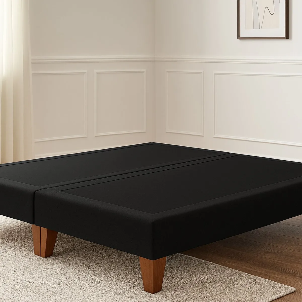 GENERICO - Base de cama 2 Plazas Negro En Felpa