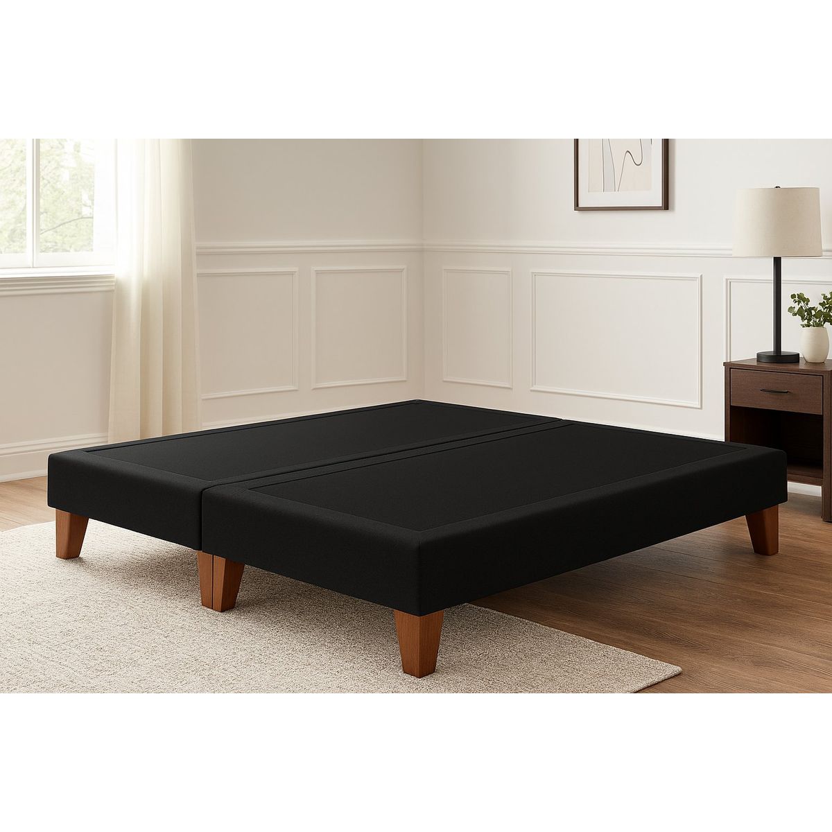 GENERICO - Base de cama 2 Plazas Negro En Felpa