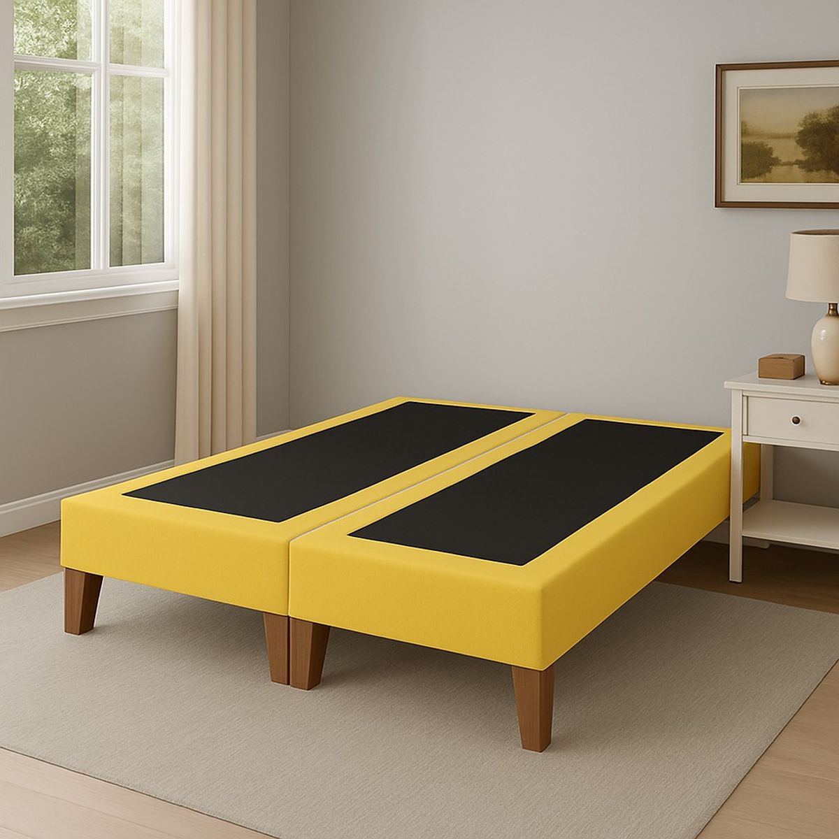 GENERICO - Base de cama 2 Plazas Amarillo En Felpa