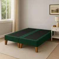 Base de cama 2 Plazas Verde Botella En Felpa