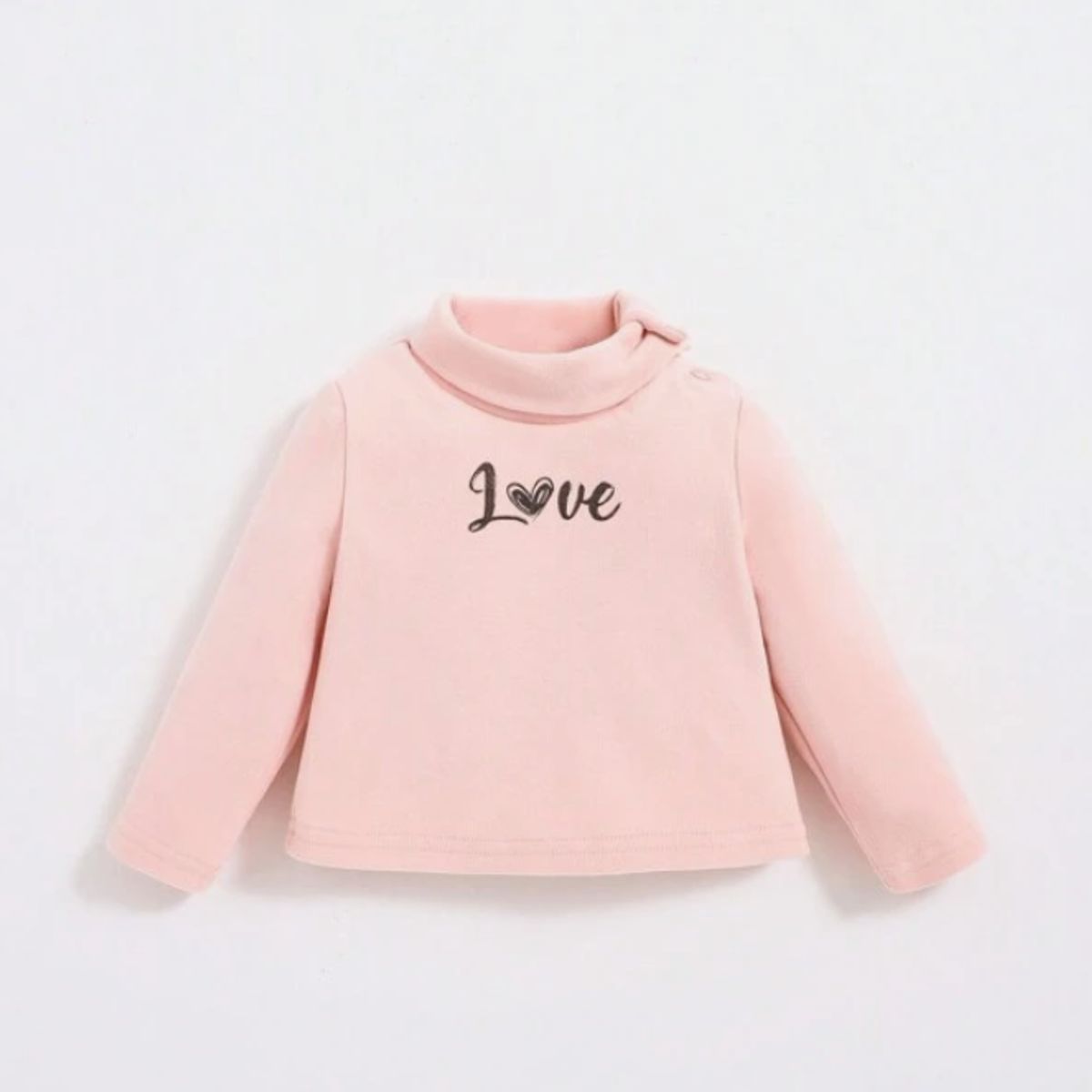 KIRAMA CLOTHING STORE - Camiseta rosa con cuello alto y estampado “Love” para chicas