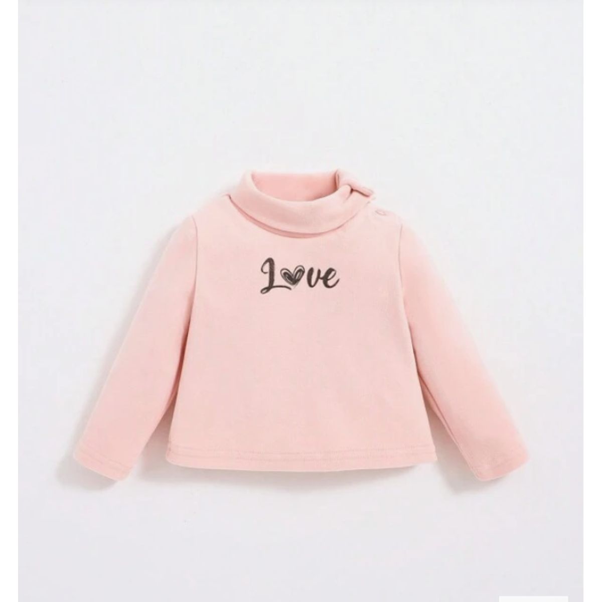 KIRAMA CLOTHING STORE - Camiseta rosa con cuello alto y estampado “Love” para chicas