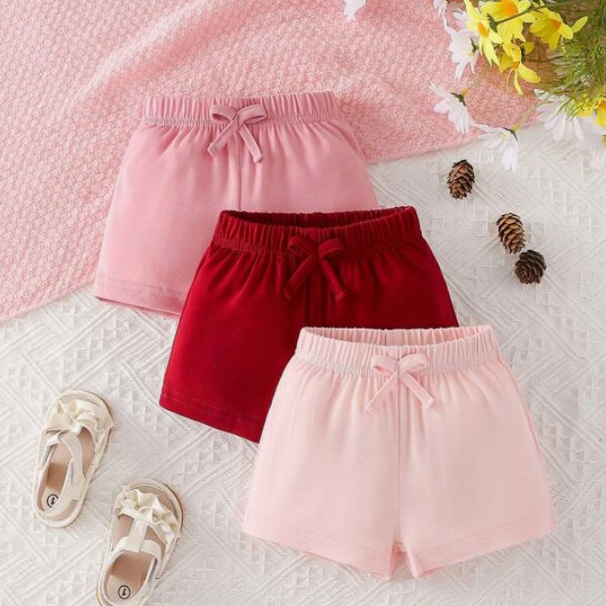 KIRAMA CLOTHING STORE - Pack de 3 shorts rosas con cintura elástica y lazo para chicas