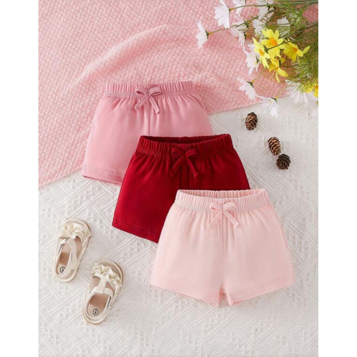 KIRAMA CLOTHING STORE - Pack de 3 shorts rosas con cintura elástica y lazo para chicas
