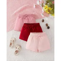KIRAMA CLOTHING STORE - Pack de 3 shorts rosas con cintura elástica y lazo para chicas