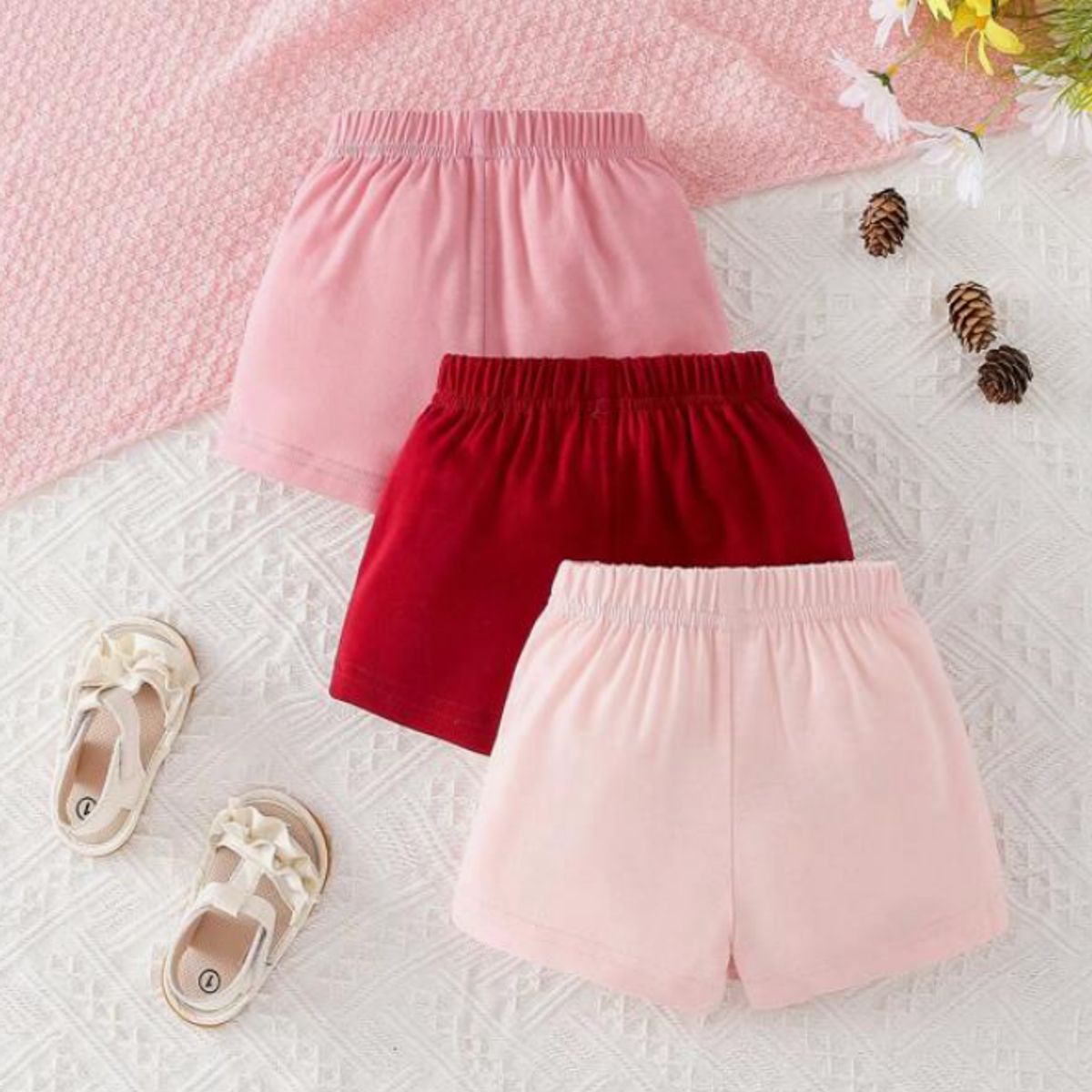 KIRAMA CLOTHING STORE - Pack de 3 shorts rosas con cintura elástica y lazo para chicas