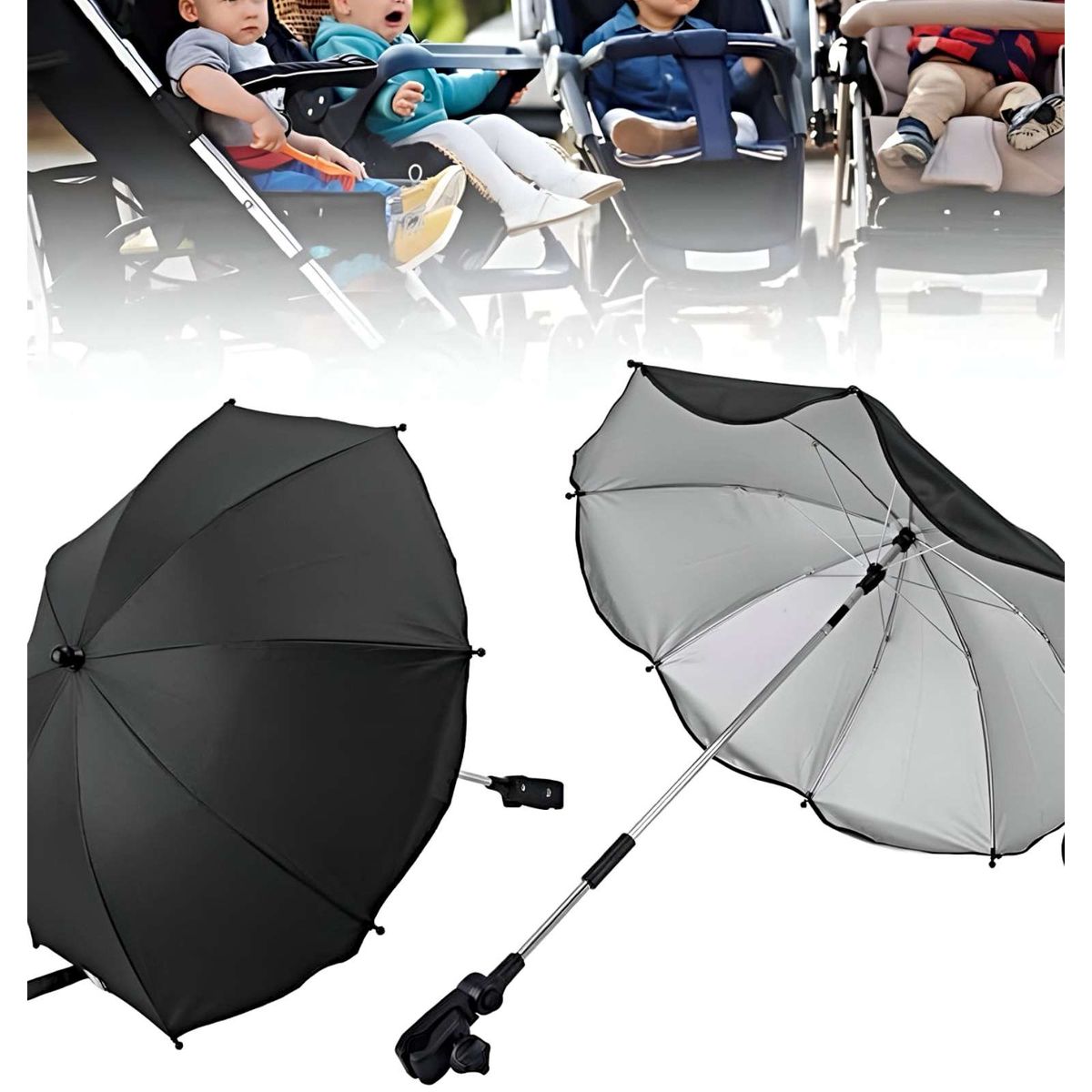 GENERICO - Sombrilla UV portátil para cochecito de bebé NEGRO