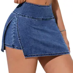 HERIEL - Falda Short Jeans Mezclilla Denim Full Elasticada Tiro Alto Pretina Alta