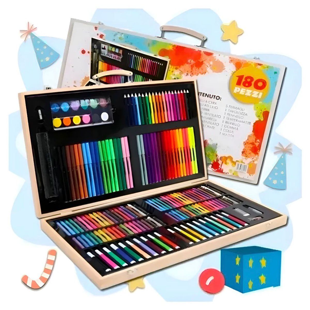 GENERICO - Set De Arte Profesional 180 Piezas Lápices Con Maletín Madera