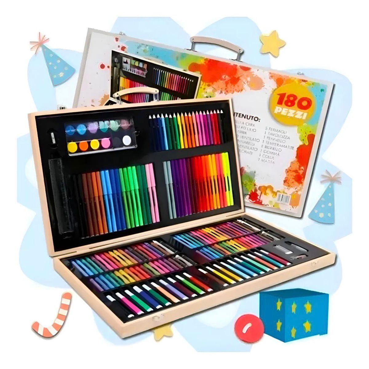 GENERICO - Set De Arte Profesional 180 Piezas Lápices Con Maletín Madera