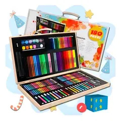GENERICO - Set De Arte Profesional 180 Piezas Lápices Con Maletín Madera