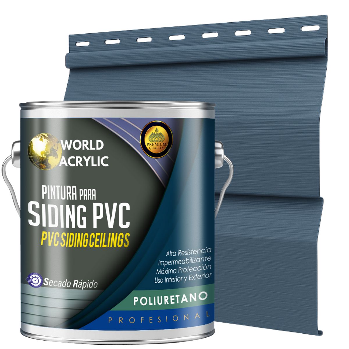 WORLD ACRYLIC - ESMALTE PU - GALÓN SIDING PVC Y PLÁSTICOS - AZUL ACERO