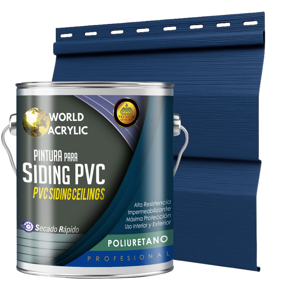 WORLD ACRYLIC - ESMALTE PU - GALÓN SIDING PVC Y PLÁSTICOS - AZUL MARINO