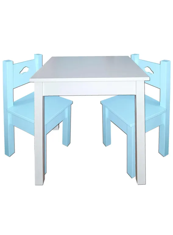 Mesa Infantil Blanca con 2 Sillas Celestes