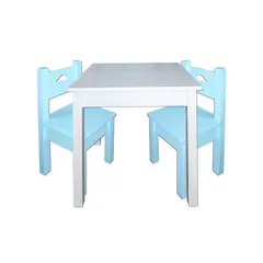 DECORACION CREATIVA - Mesa Infantil Blanca con 2 Sillas Celestes