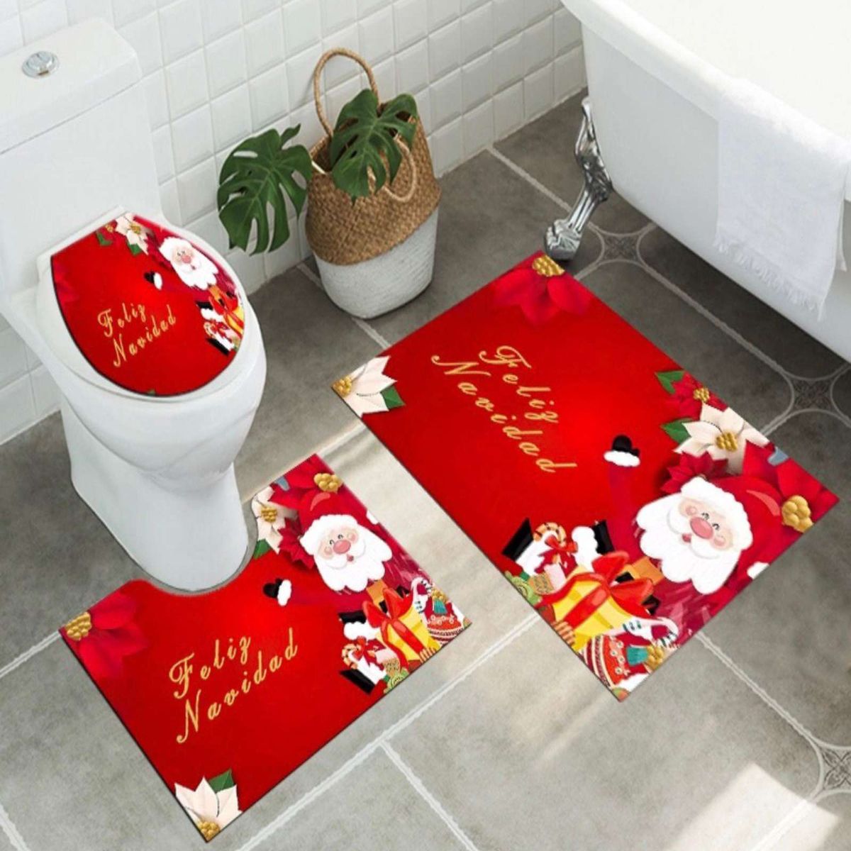 GENERICO - Juego de Alfombra de baño de Navidad 3 piezas