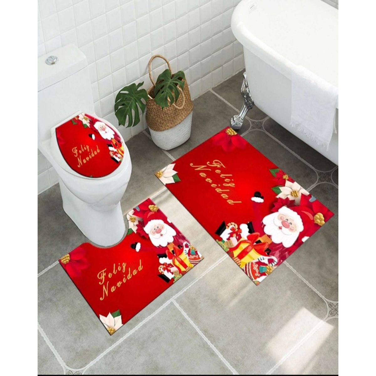 GENERICO - Juego de Alfombra de baño de Navidad 3 piezas