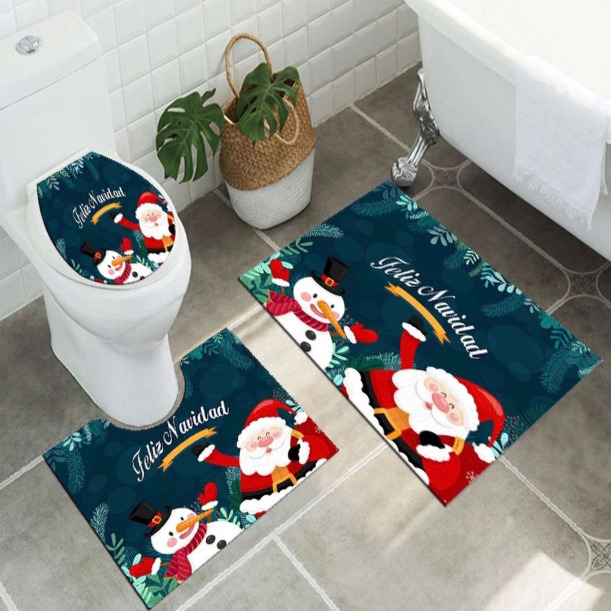 GENERICO - Juego de Alfombra de baño de Navidad 3 piezas