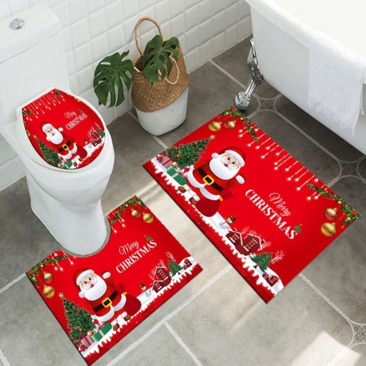 GENERICO - Juego de Alfombra de baño de Navidad 3 piezas